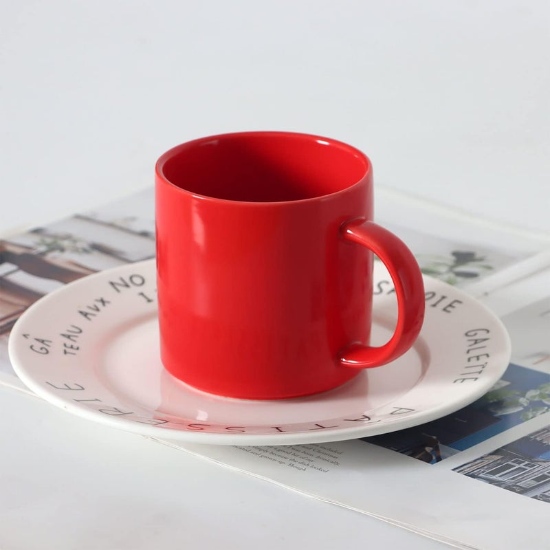 Smilatte 12 oz Stackable Coffee Mugs for Office Party M101 Novelty Ceramic Cup for Boy Girl lover Women Men Set of 4 Red - Image 5