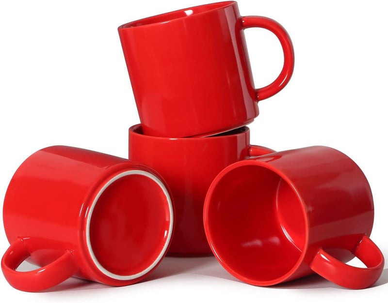 Smilatte 12 oz Stackable Coffee Mugs for Office Party M101 Novelty Ceramic Cup for Boy Girl lover Women Men Set of 4 Red - Image 1