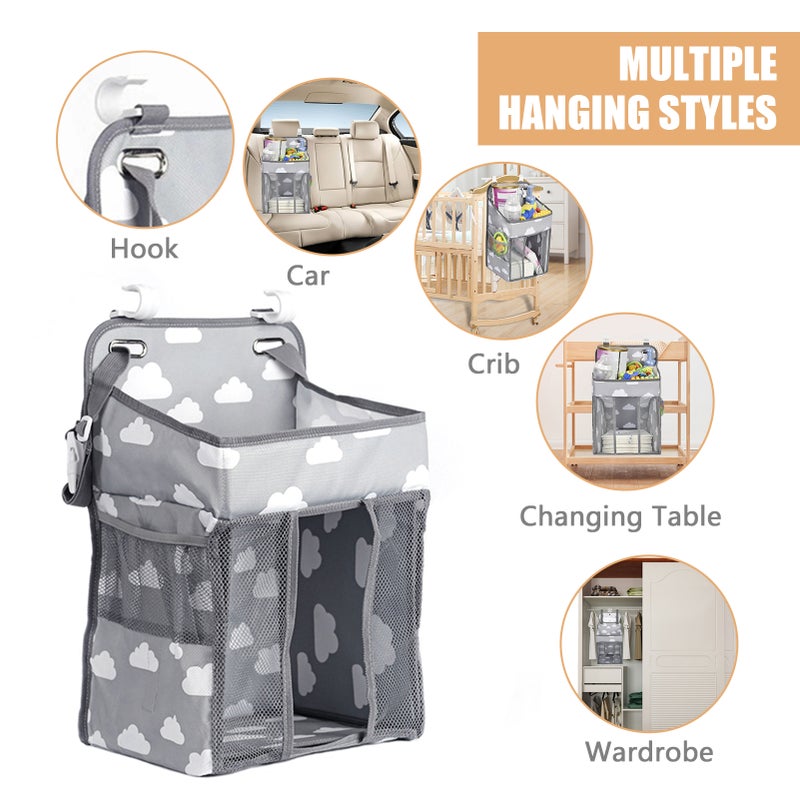 Hanging Diaper Caddy Organizer Diaper Stacker and Crib Organizer Reinforced Baby Essentials Diaper Organizer Holder for Changing Table Crib Playard Car - Image 4