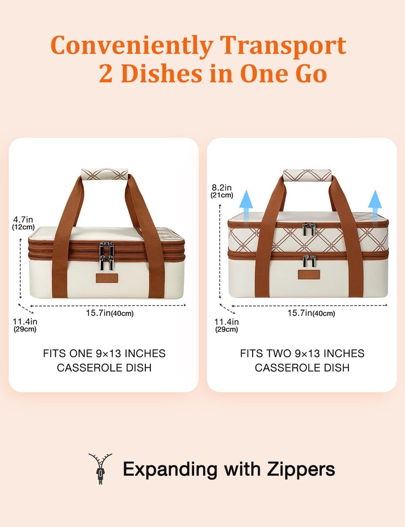 Vuudh â€‹Vuudh Expandable Casserole Carrier Bag, Double Deckered Insulated Food Bag for 2 Dishes, Hot Cold Lasagna Holder Tote for Picnic, Potluck, Travel - Image 3