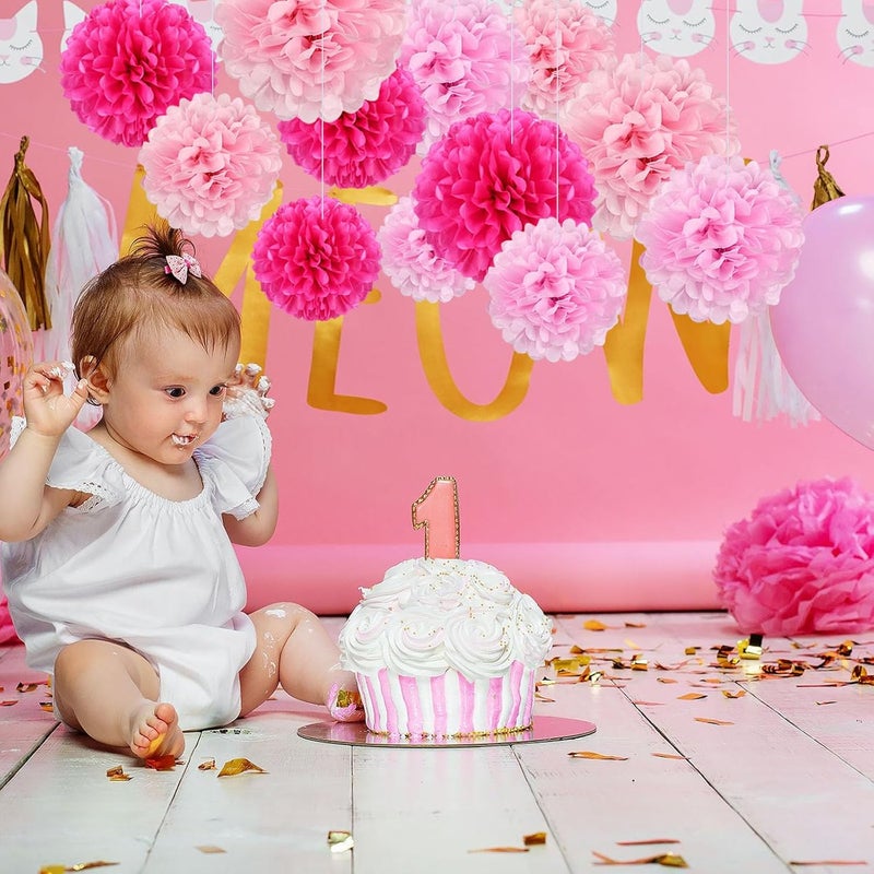 Zankubom 18 PCS Tissue Paper Pom Poms, Tissue Pom Poms Flowers, Sizes of 6", 10", 12", 14" Hanging Paper Flower Ball for Wedding, Birthday, Gender Reveal, Baby Shower Party Decor (Pink Set) - Image 4