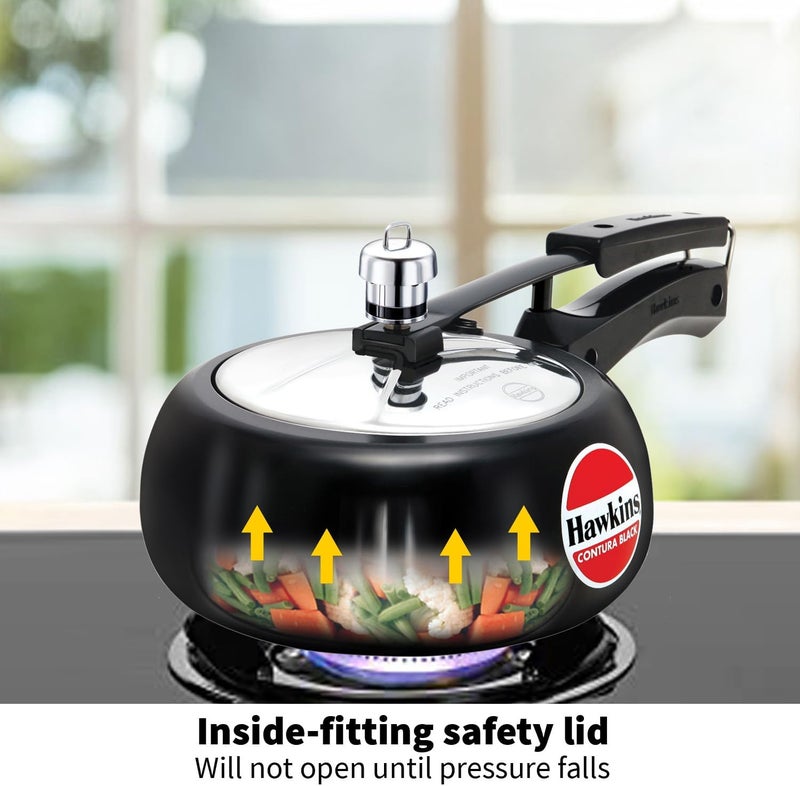 Hawkins Contura Aluminium Hard Anodised Pressure Cooker, 2 Litres, Black - Image 5
