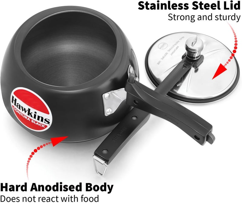 Hawkins Contura Aluminium Hard Anodised Pressure Cooker, 2 Litres, Black - Image 3