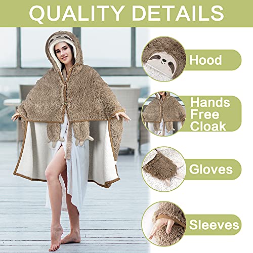 Happy Fuel Sloth Wearable Hooded Blanket for Adults - Fluffy Super Soft Shaggy Faux Fur, Fuzzy Warm Cozy Plush Furry Fleece & Sherpa Hoodie Throw Cloak Wrap - Sloth Gifts for Women Adults and Kids - Image 3
