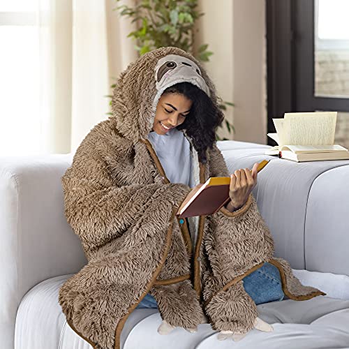 Happy Fuel Sloth Wearable Hooded Blanket for Adults - Fluffy Super Soft Shaggy Faux Fur, Fuzzy Warm Cozy Plush Furry Fleece & Sherpa Hoodie Throw Cloak Wrap - Sloth Gifts for Women Adults and Kids - Image 5