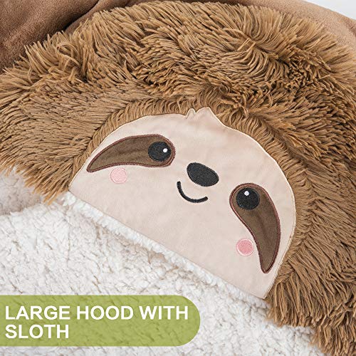 Happy Fuel Sloth Wearable Hooded Blanket for Adults - Fluffy Super Soft Shaggy Faux Fur, Fuzzy Warm Cozy Plush Furry Fleece & Sherpa Hoodie Throw Cloak Wrap - Sloth Gifts for Women Adults and Kids - Image 2
