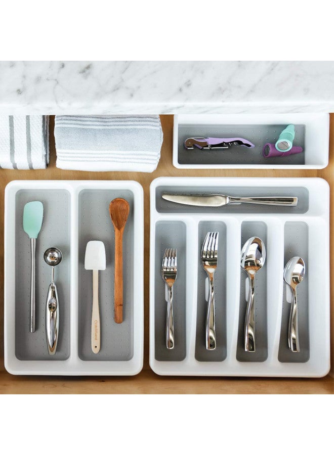 madesmart Classic Small Silverware Tray - White | CLASSIC COLLECTION | 5-Compartments | Icons help sort Flatware, Utensils and Cutlery | Soft-grip Lining and Non-slip Feet | BPA-Free - Image 4