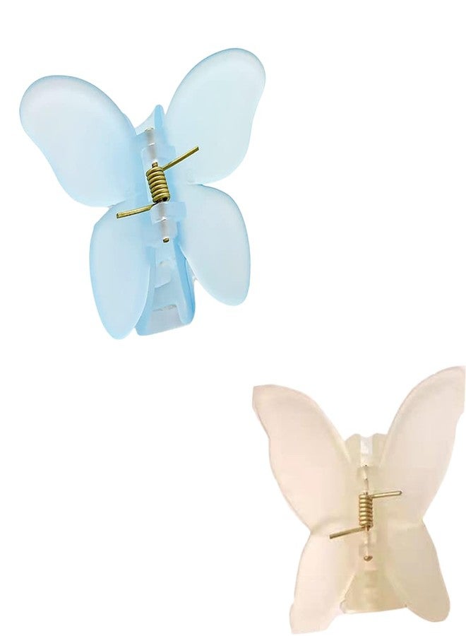 GITGRNTH butterfly hair clips for women & girls cute stylish non-slip claw & snap barrettes set for wedding hairstyle accessories (Blue + White) - Image 1