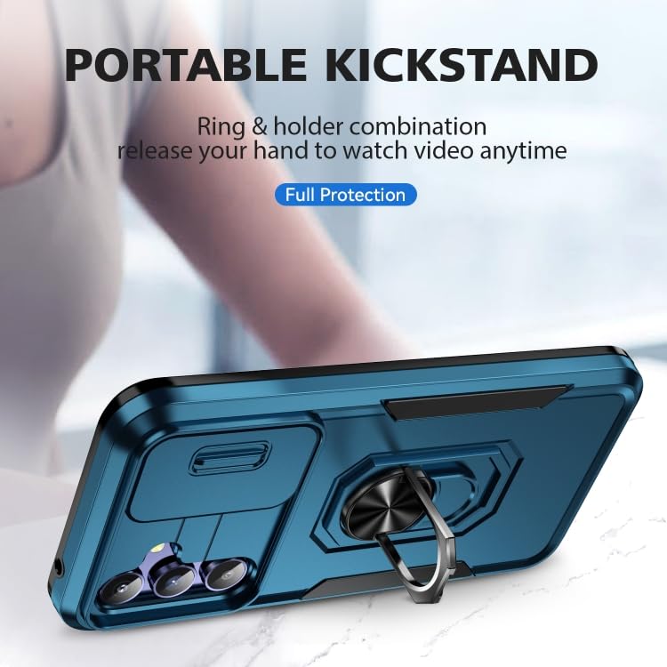 ShieldTech Back Cover Case Compatible for Samsung Galaxy A14 5G with Slide Camera Cover & Rotated Ring Stand | Military Grade Mobile Phone Cover Case for Samsung Galaxy A14 5G (Blue) - Image 2