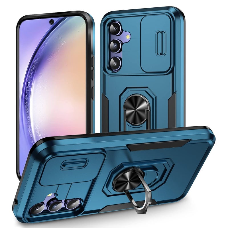 ShieldTech Back Cover Case Compatible for Samsung Galaxy A14 5G with Slide Camera Cover & Rotated Ring Stand | Military Grade Mobile Phone Cover Case for Samsung Galaxy A14 5G (Blue) - Image 1
