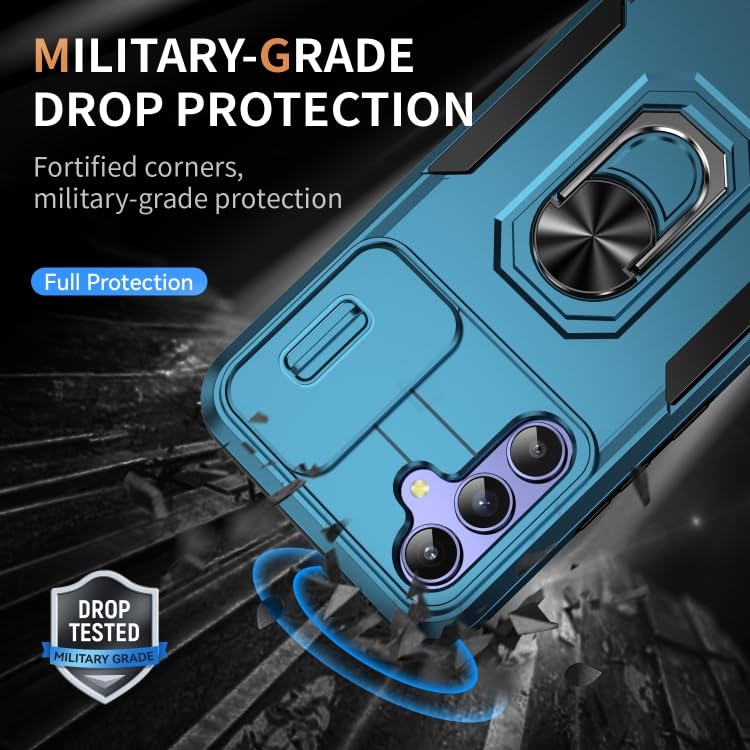 ShieldTech Back Cover Case Compatible for Samsung Galaxy A14 5G with Slide Camera Cover & Rotated Ring Stand | Military Grade Mobile Phone Cover Case for Samsung Galaxy A14 5G (Blue) - Image 5