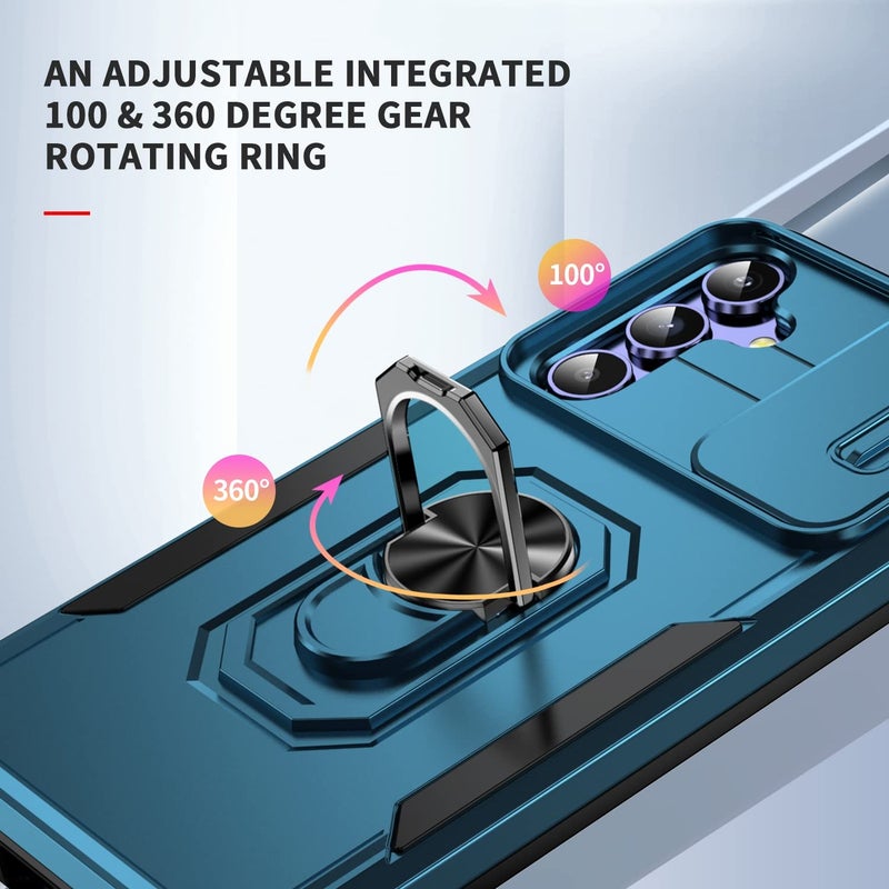 ShieldTech Back Cover Case Compatible for Samsung Galaxy A14 5G with Slide Camera Cover & Rotated Ring Stand | Military Grade Mobile Phone Cover Case for Samsung Galaxy A14 5G (Blue) - Image 4