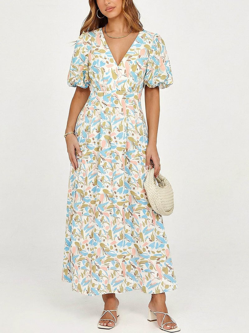 Maxigerui Women's Summer Floral Maxi Dress Spring Wedding Guest Dress 2026 Blue Multi Floral Print S - Image 4