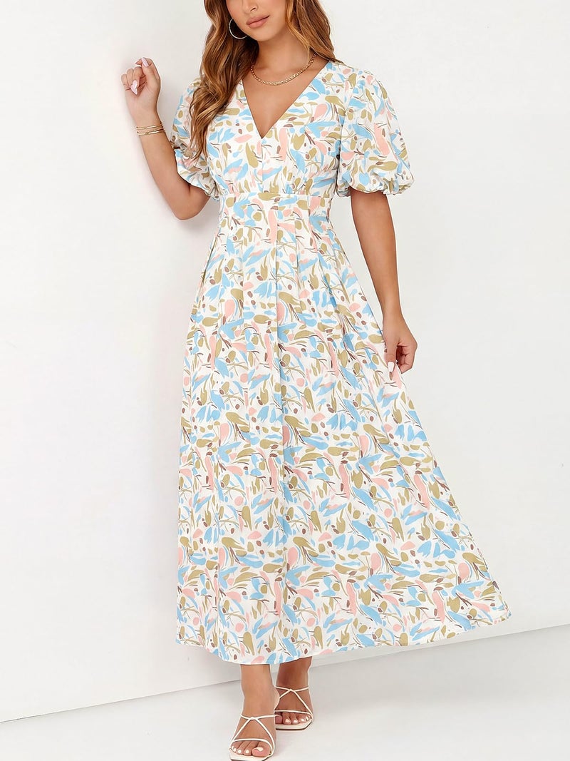 Maxigerui Women's Summer Floral Maxi Dress Spring Wedding Guest Dress 2026 Blue Multi Floral Print S - Image 3