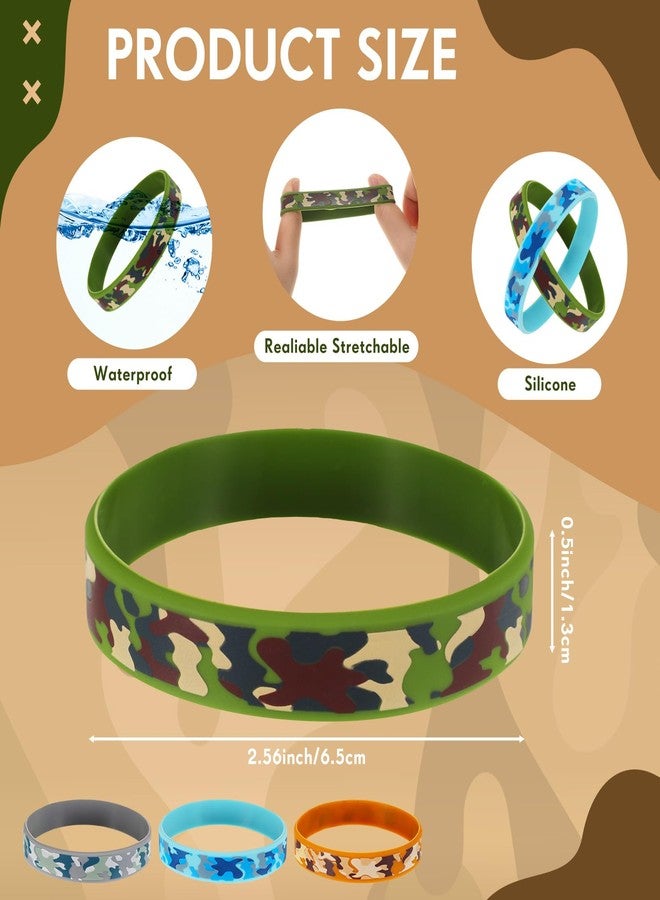 Inbagi 100 Pcs Camouflage Army Rubber Bracelets Camouflage 4 Styles Assorted Wristbands Camo Military Stretch Rubber Bracelets for Men Kids Women Army Party Gifts Birthday Party Decorations Supplies - Image 2