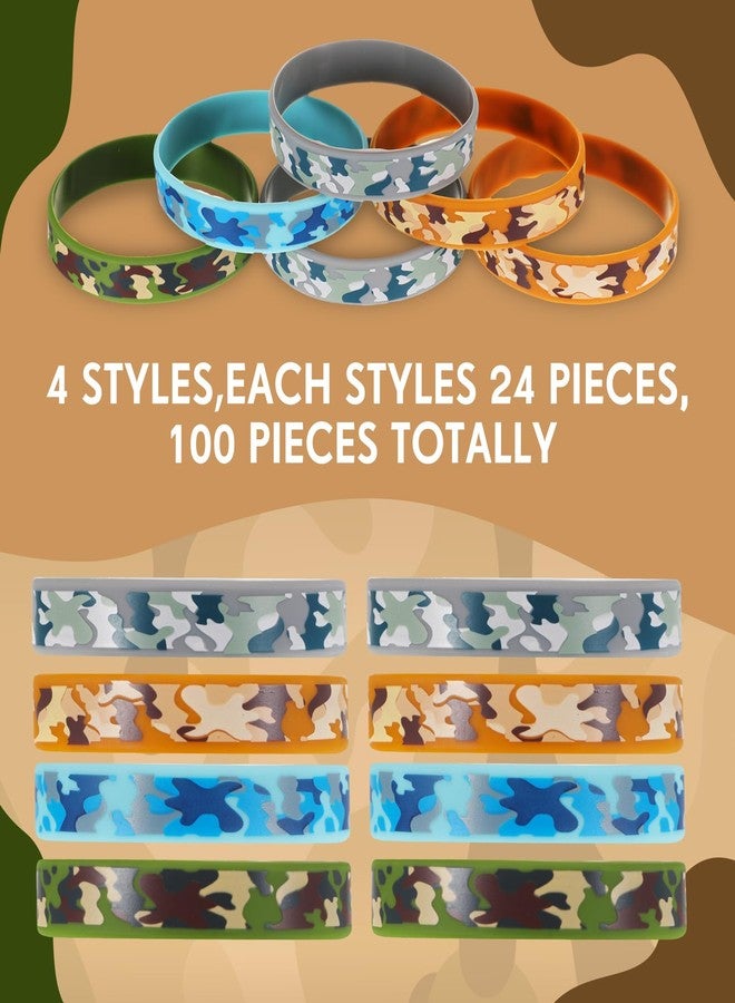 Inbagi 100 Pcs Camouflage Army Rubber Bracelets Camouflage 4 Styles Assorted Wristbands Camo Military Stretch Rubber Bracelets for Men Kids Women Army Party Gifts Birthday Party Decorations Supplies - Image 3