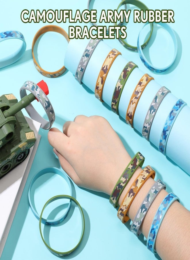 Inbagi 100 Pcs Camouflage Army Rubber Bracelets Camouflage 4 Styles Assorted Wristbands Camo Military Stretch Rubber Bracelets for Men Kids Women Army Party Gifts Birthday Party Decorations Supplies - Image 5