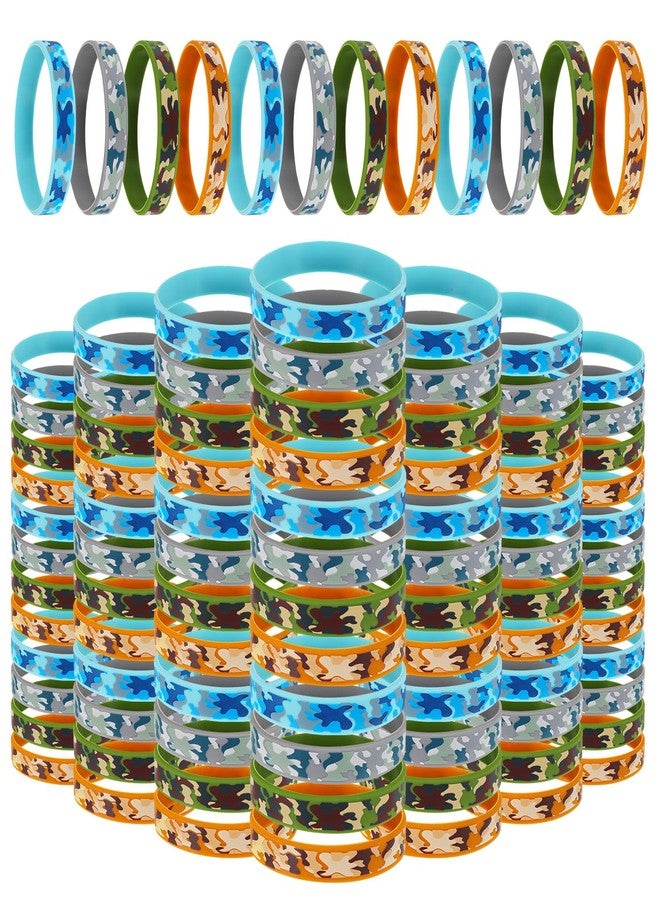 Inbagi 100 Pcs Camouflage Army Rubber Bracelets Camouflage 4 Styles Assorted Wristbands Camo Military Stretch Rubber Bracelets for Men Kids Women Army Party Gifts Birthday Party Decorations Supplies - Image 1