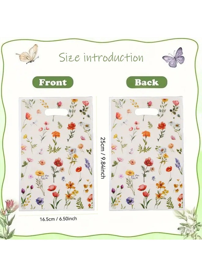 Zeemey 100pcs Spring Gift Wrapping Bags, Flower Plastic Bags, Vanilla Flower Party Gift Bags, Printed with Plant Grass Flowers, Suitable for Candy, School Gifts, Valentine'S Day Gifts, Small Business  - Image 2