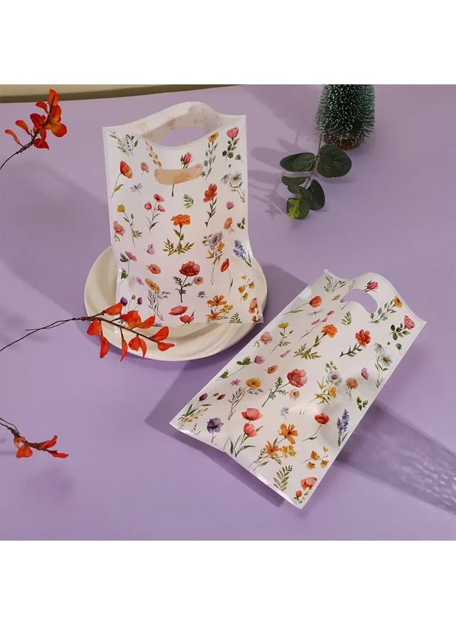 Zeemey 100pcs Spring Gift Wrapping Bags, Flower Plastic Bags, Vanilla Flower Party Gift Bags, Printed with Plant Grass Flowers, Suitable for Candy, School Gifts, Valentine'S Day Gifts, Small Business  - Image 3