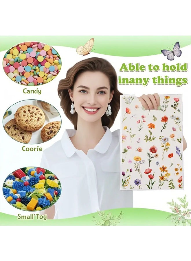 Zeemey 100pcs Spring Gift Wrapping Bags, Flower Plastic Bags, Vanilla Flower Party Gift Bags, Printed with Plant Grass Flowers, Suitable for Candy, School Gifts, Valentine'S Day Gifts, Small Business  - Image 5
