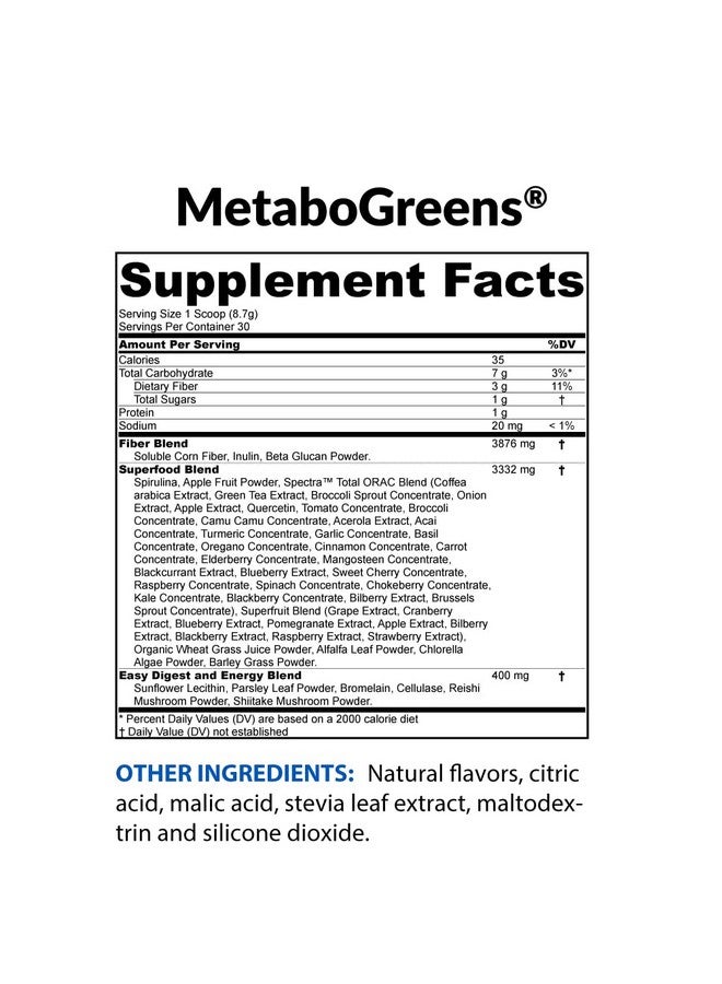 BioTrust BioTrust Metabo Greens Superfood Powder - Super Greens Powder, Fruit & Veggie Blend with Clinically Studied Spectra - Non GMO, Soy Free, Gluten Free, Dairy Free, Energizing Berry Flavor (30 Servings) - Image 1