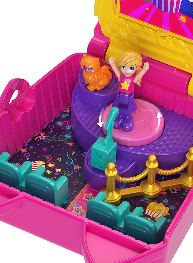 Polly Pocket مجموعة لعب دمى صغيرة وإكسسوارات، سينما كاتي مدمجة مع دمية صغيرة و8 إكسسوارات بما في ذلك قطة أليفة، موضوع الطعام - Image 3