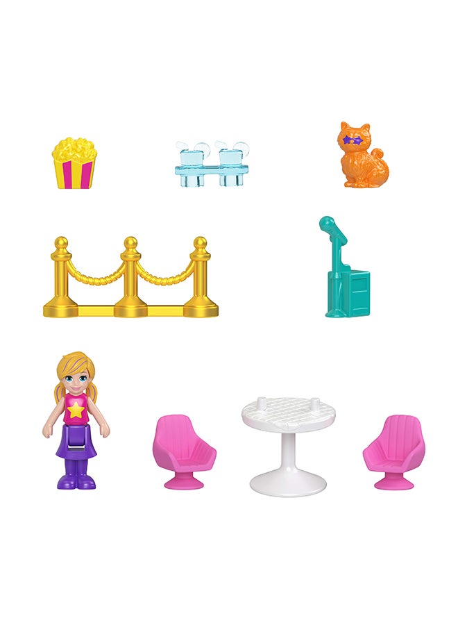 Polly Pocket مجموعة لعب دمى صغيرة وإكسسوارات، سينما كاتي مدمجة مع دمية صغيرة و8 إكسسوارات بما في ذلك قطة أليفة، موضوع الطعام - Image 5