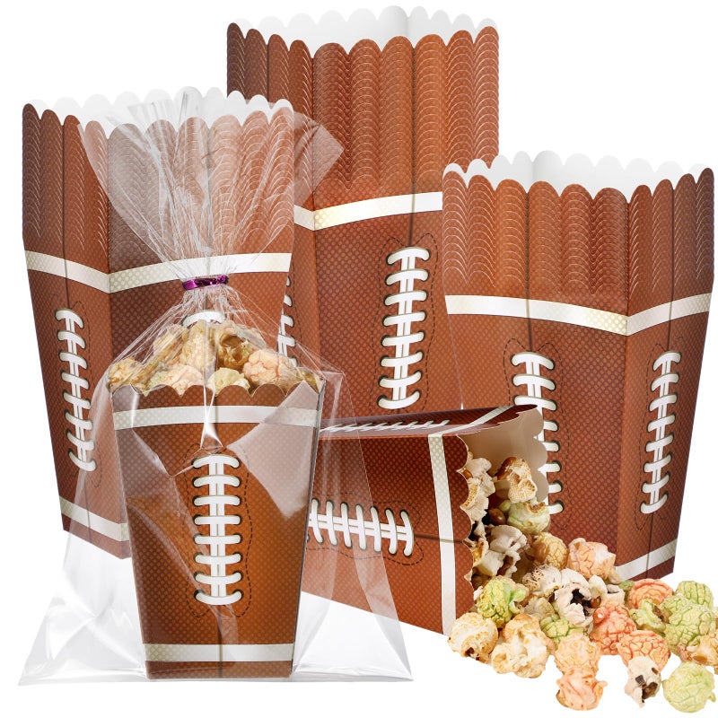 Sinload 36 Set Football Party Supplies Kit Football Popcorn Paper Snack Boxes Plastic Treat Goodie Bags Popcorn Bucket with Twist Ties for Sport Tailgate Birthday Party Supplies - Image 1