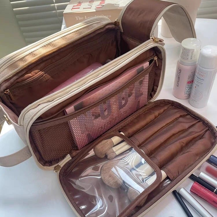 Double Zipper Large-Capacity Cosmetic Bag Portable Waterproof Toiletry Bag Multi-Layer Multi-Partition Storage Bag - Image 2