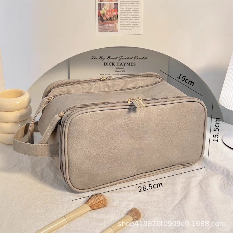Double Zipper Large-Capacity Cosmetic Bag Portable Waterproof Toiletry Bag Multi-Layer Multi-Partition Storage Bag - Image 3