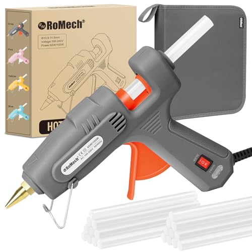 ROMECH Full Size Hot Glue Gun with 60/100W Dual Power and 21 Hot Glue Sticks (7/16"), Fast Preheating Heavy Duty Industrial Gluegun with Storage Case for Crafting, DIY and Repairs (Gray) - Image 1
