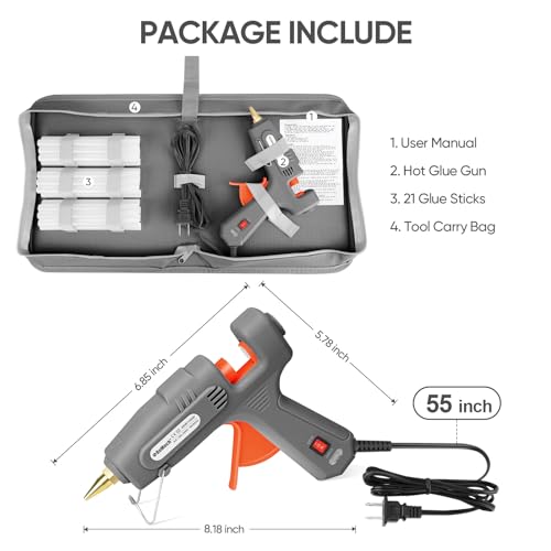 ROMECH Full Size Hot Glue Gun with 60/100W Dual Power and 21 Hot Glue Sticks (7/16"), Fast Preheating Heavy Duty Industrial Gluegun with Storage Case for Crafting, DIY and Repairs (Gray) - Image 5