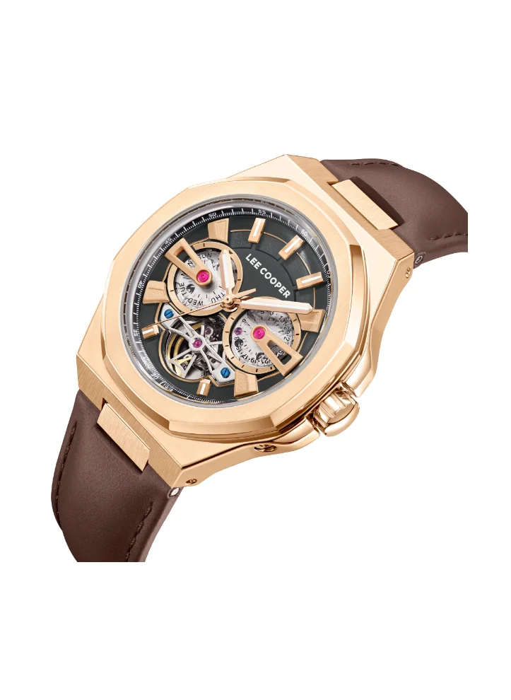 Lee Cooper Men's Automatic Display Watch With Dark Brown Leather Strap - LC08125.462