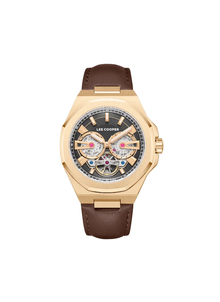 Lee Cooper Men's Automatic Display Watch With Dark Brown Leather Strap - LC08125.462