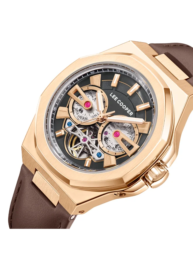 Lee Cooper Men's Automatic Display Watch With Dark Brown Leather Strap - LC08125.462