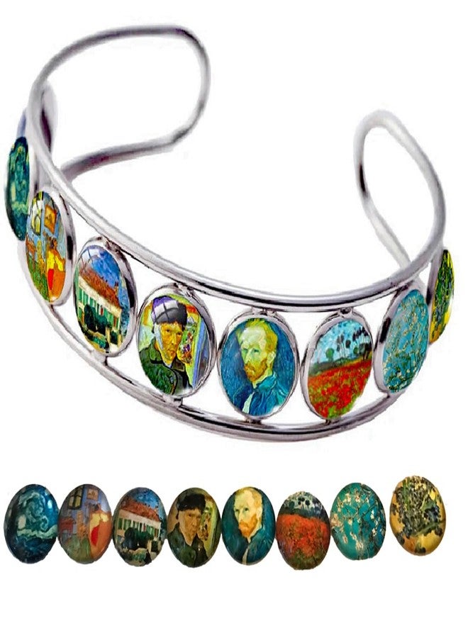 Blazing Autumn Van Gogh Cuff Bracelet Self Portrait Art Glass Dome Handmade - Image 1