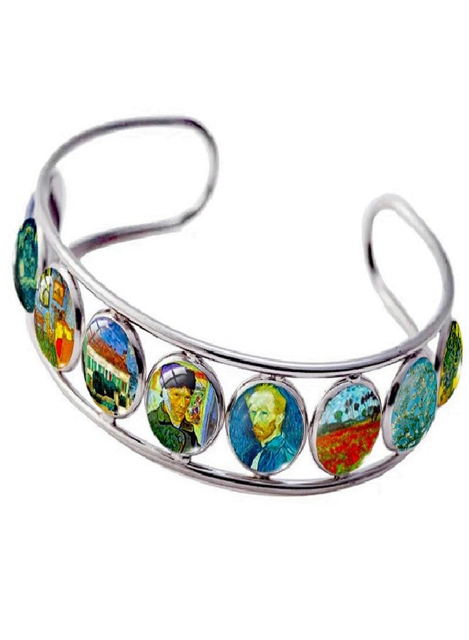 Blazing Autumn Van Gogh Cuff Bracelet Self Portrait Art Glass Dome Handmade - Image 2