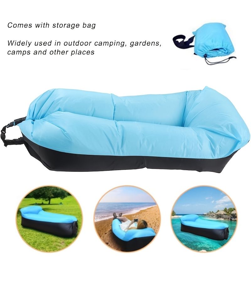 Green Inflatable Lounger with Headrest for Camping Beach Picnic Outdoor - Image 4
