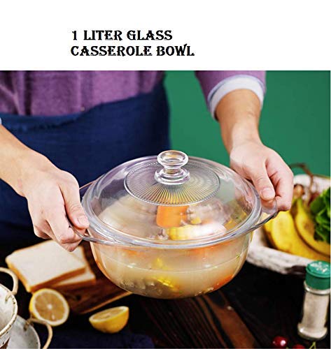 ARUZEN -1 Liter - Glass Casserole Deep Round - Oven and Microwave Safe Serving Bowl with Glass Lid 1000 ML - Image 4