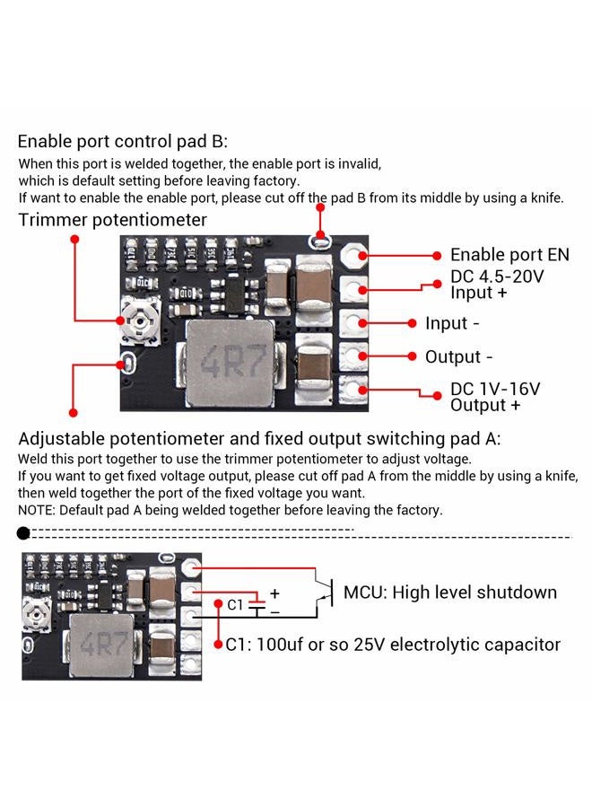 DROK DC Buck Converter, 6pcs Mini Voltage Regulator DC 4.5-20V 12V 9V Step Down to 5V Reducer Board 3A 10W Fixed Adjustable Volt Output Step-Down Transformer Power Supply Stabilizer Module - Image 5