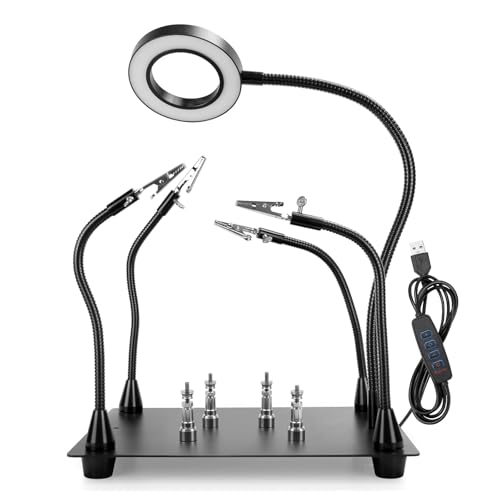 OBDMONSTER Magnetic Helping Hands Soldering Station with 4 Flexible Helping Hands 5X Magnifying Glass and Adjustable Light with 4 Magnetic PCB Holder on Large NonSlip Base for Electronic Repair - Image 1