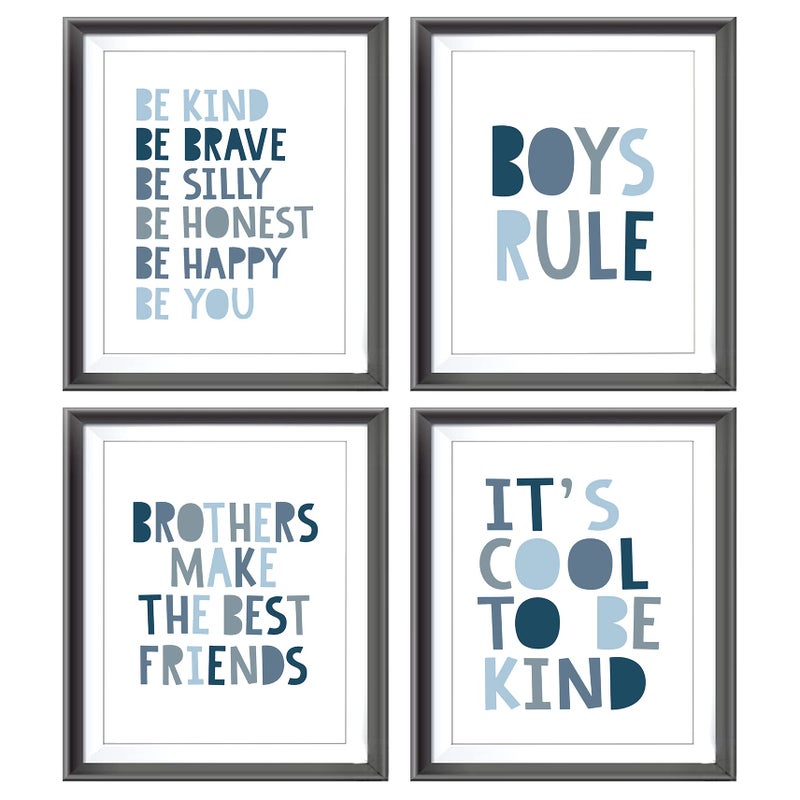 AEHIE Brothers Make The Best Friends Boys Rules Affirmations Poster Prints for Home Boys Room Playroom Nursery Classroom Decor Boho Navy Blue Colors Decorations Prints Wall Art Unframed 4pcs 8x10 Inches - Image 1