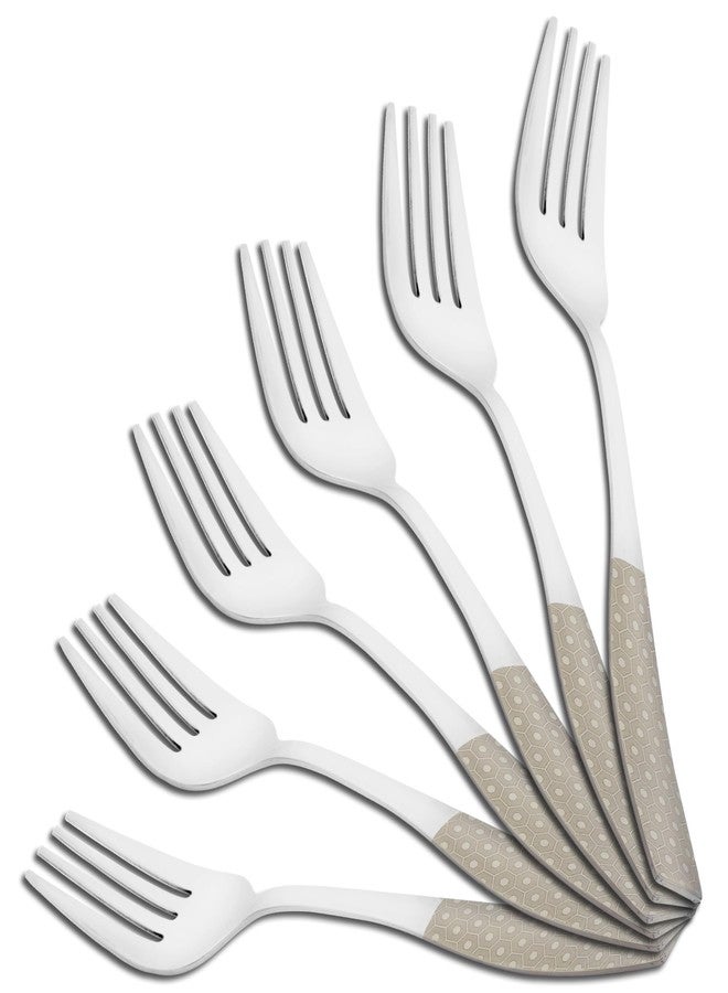Parage 6 Pieces Stainless Steel Premium Dinner Fork Set for Home & Kitchen, 16.5 cm Long, Luxury Dining Tableware Laser Cutlery Set Gift, Silver, Dazzle Design - Image 1