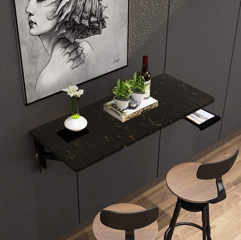 QARA 16X40 inches Wooden Wall Mounted Folding Study Table| Wall Mount Table Foldable Laptop Desk for Home and Office Comp| Belgium Black - Image 1