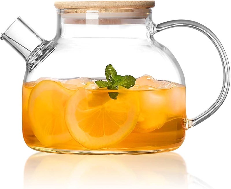 YZM YZM Italian Premium 1000 ml Glass Water Jug, Glass Jug with Airtight Wooden Lid and Strainer, Borosilicate Glass, Pack of (1)  - Image 1