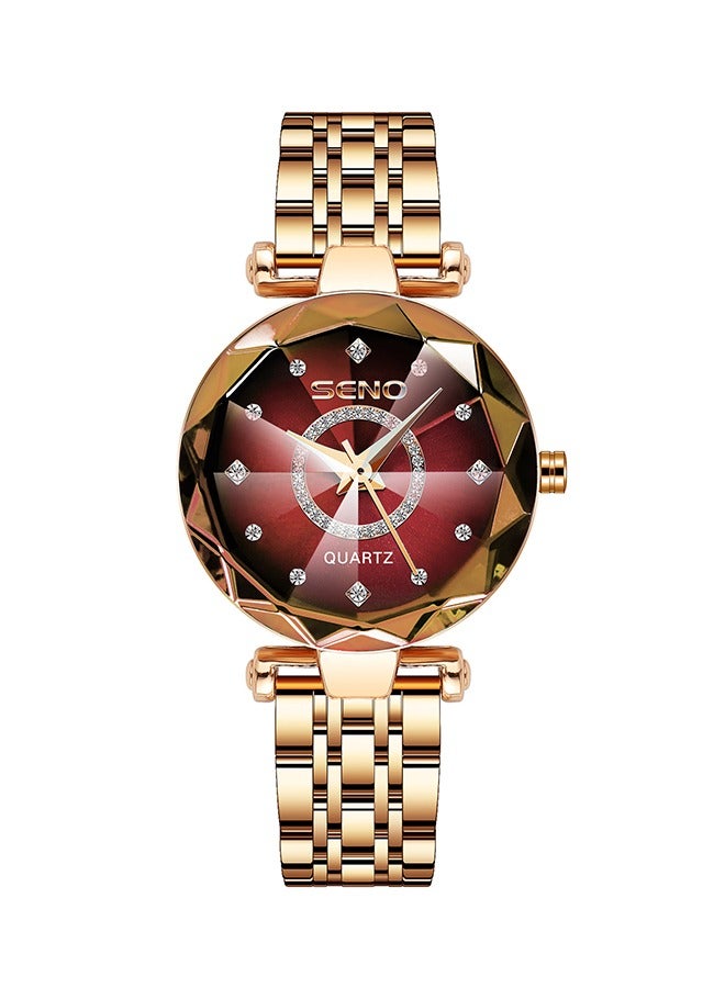 SENO Ocean Heart Quartz Watch, Red Starry Diamond Dial with Solid Steel Strap, Waterproof Ladies' Watch, Lightweight Luxury Timepiece. - Image 1