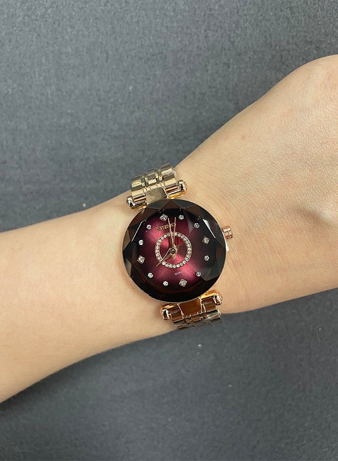 SENO Ocean Heart Quartz Watch, Red Starry Diamond Dial with Solid Steel Strap, Waterproof Ladies' Watch, Lightweight Luxury Timepiece. - Image 3