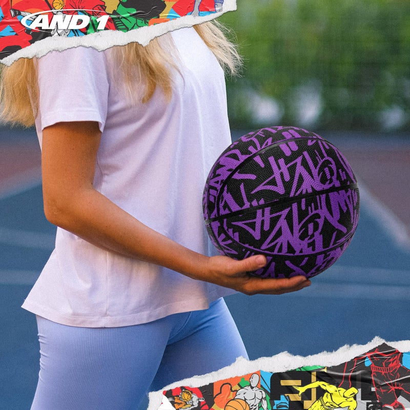 AND1 Fantom Graffiti 28.5 Rubber Basketball - Intermediate Streetball for Indoor/Outdoor Play, Size 6 Includes Pump - Image 5