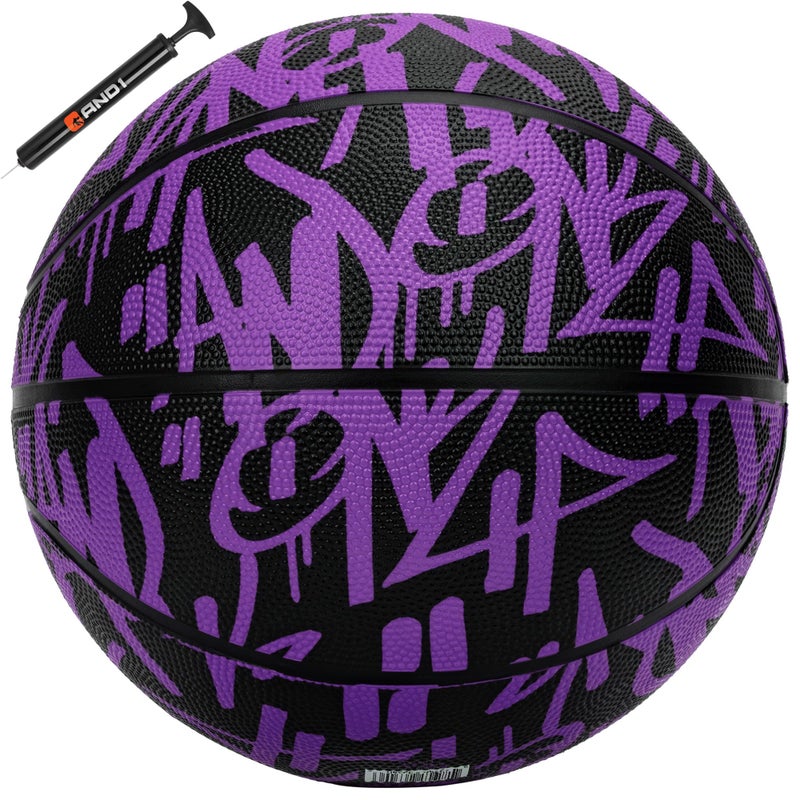 AND1 Fantom Graffiti 28.5 Rubber Basketball - Intermediate Streetball for Indoor/Outdoor Play, Size 6 Includes Pump - Image 1